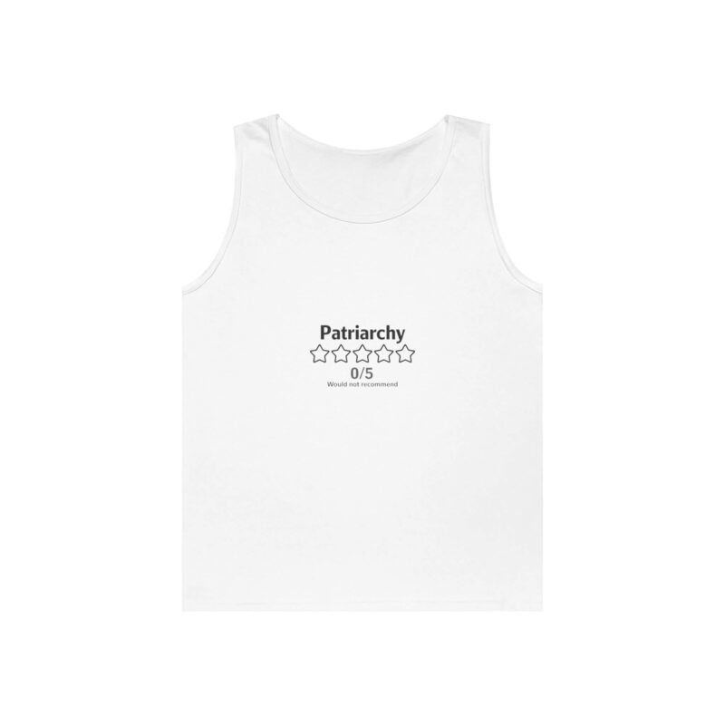 White - Feminist Tank Top – Patriarchy 0:5 Review Graphic Muscle Tee for Women & Allies | Bold Voices Style - BOLD0002