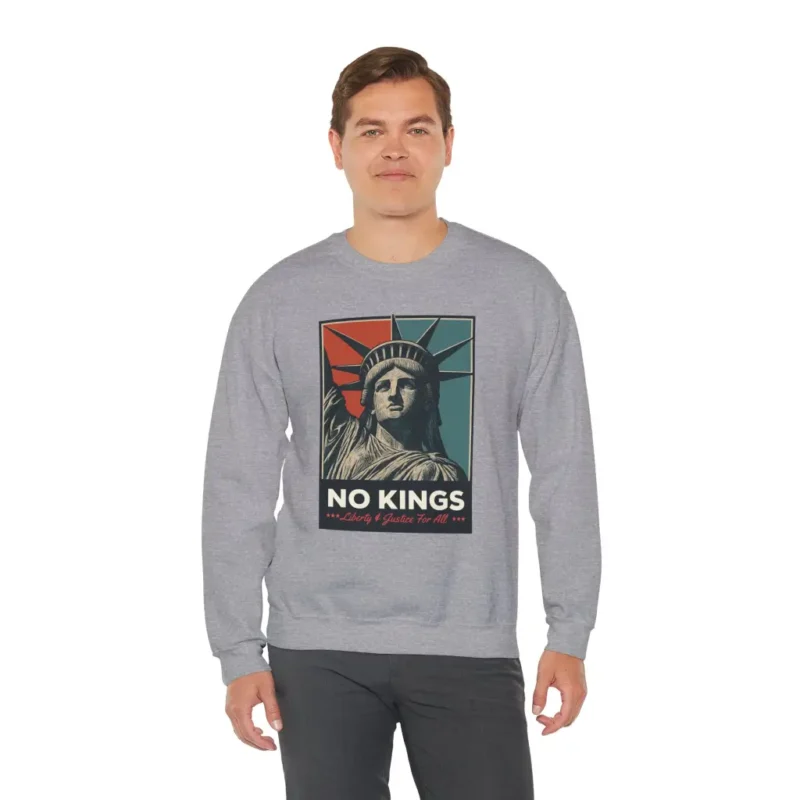 No Kings Liberty & Justice For All Sweatshirt – Political Activism Statue of Liberty Graphic Pullover