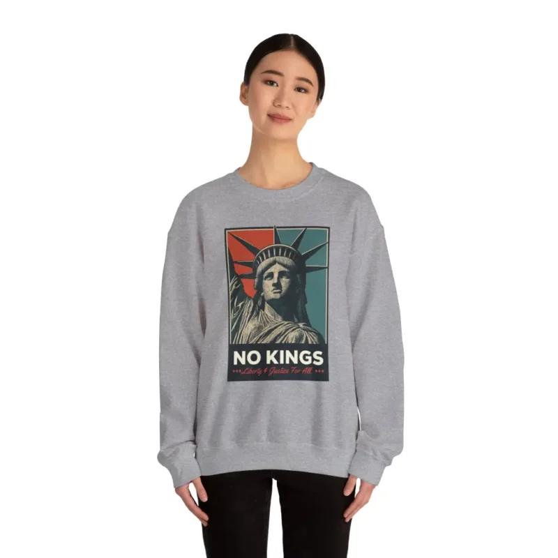 No Kings Liberty & Justice For All Sweatshirt – Political Activism Statue of Liberty Graphic Pullover