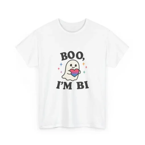 Boo I’m Bi T-Shirt – Cute Ghost LGBTQ+ Pride Halloween Graphic Tee