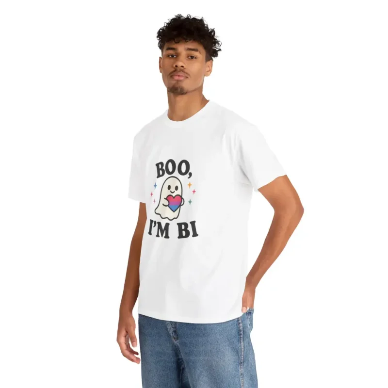 Boo I’m Bi T-Shirt – Cute Ghost LGBTQ+ Pride Halloween Graphic Tee