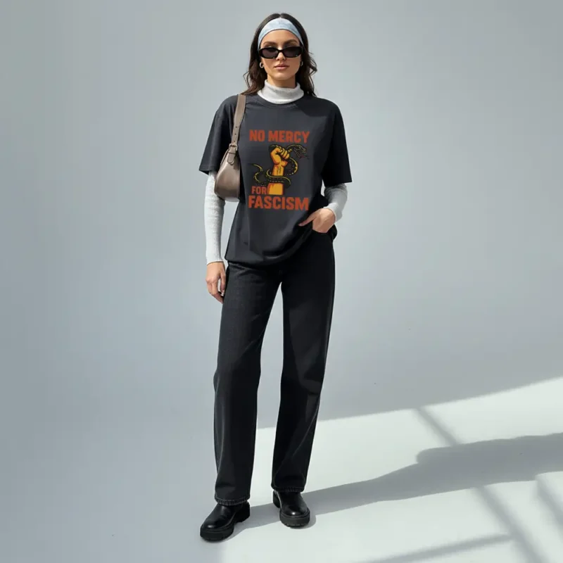 No Mercy for Fascism T-Shirt – Anti-Fascist Political Activism Graphic Tee