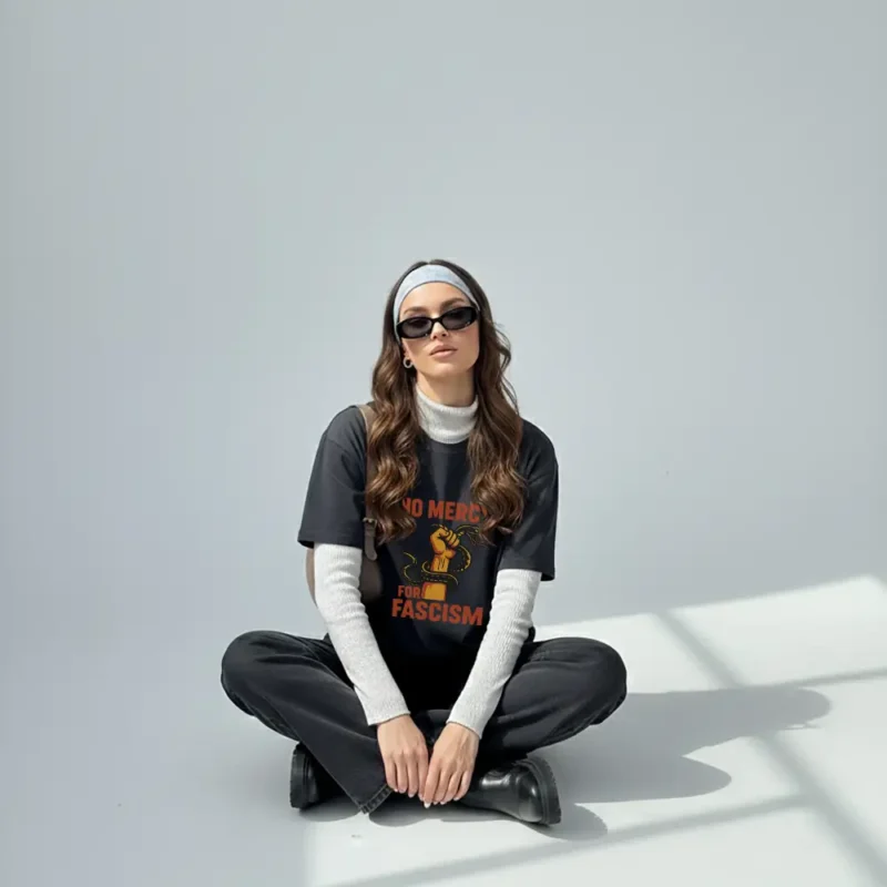 No Mercy for Fascism T-Shirt – Anti-Fascist Political Activism Graphic Tee