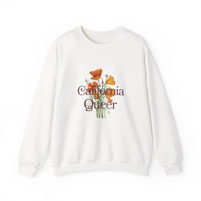 California Queer Sweatshirt – LGBTQ+ Pride Crewneck with California Poppy – Queer Rights Apparel