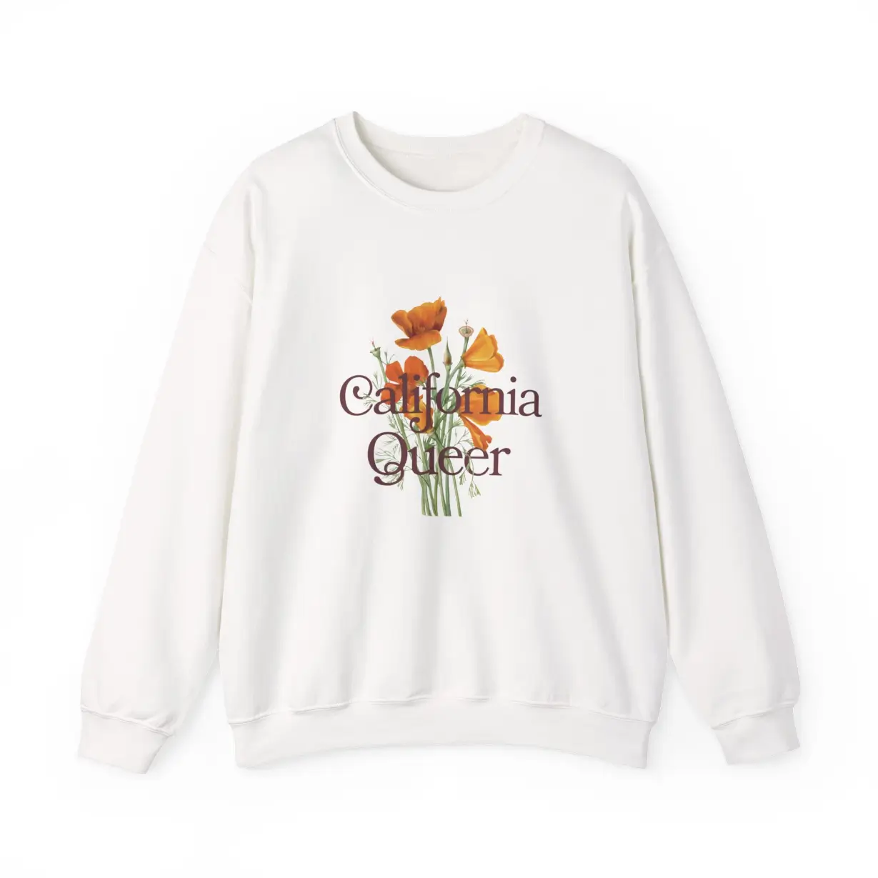 California Queer Sweatshirt – LGBTQ+ Pride Crewneck with California Poppy – Queer Rights Apparel