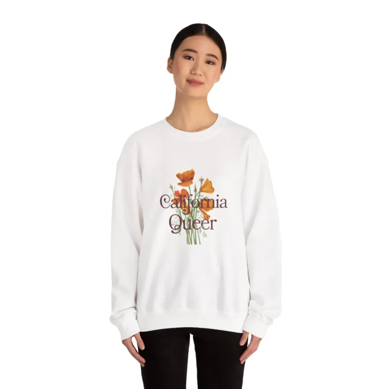 California Queer Sweatshirt – LGBTQ+ Pride Crewneck with California Poppy – Queer Rights Apparel