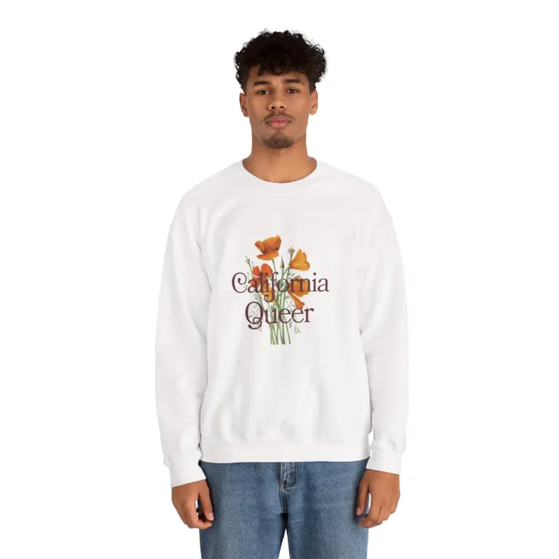 California Queer Sweatshirt – LGBTQ+ Pride Crewneck with California Poppy – Queer Rights Apparel