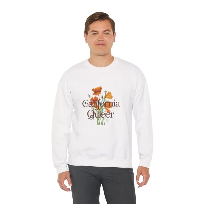 California Queer Sweatshirt – LGBTQ+ Pride Crewneck with California Poppy – Queer Rights Apparel