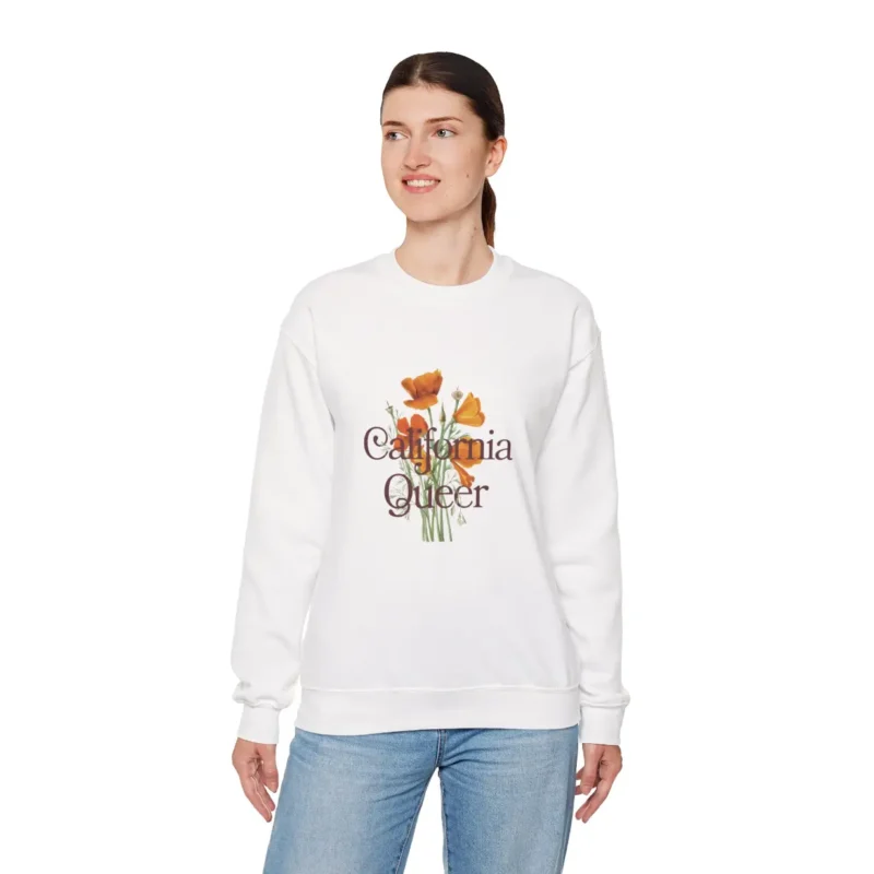 California Queer Sweatshirt – LGBTQ+ Pride Crewneck with California Poppy – Queer Rights Apparel