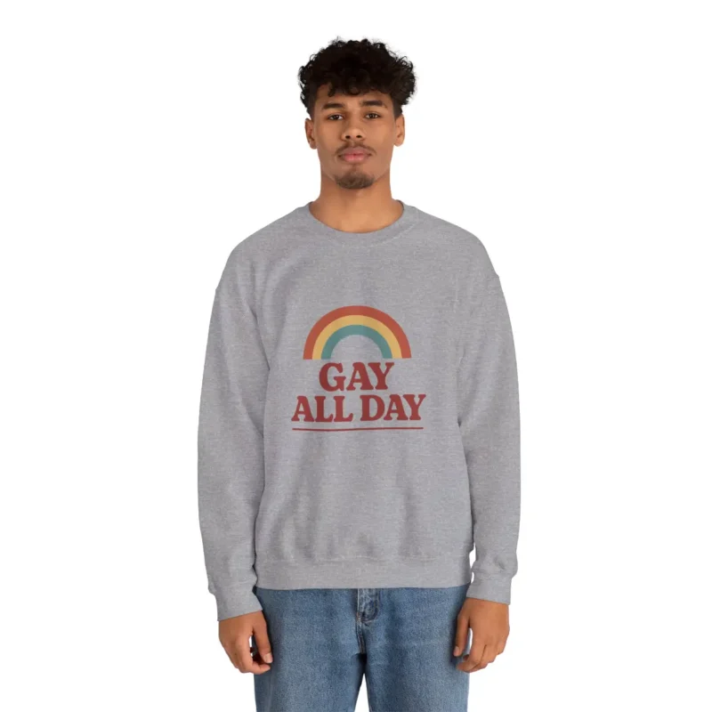 Gay All Day Rainbow Sweatshirt – LGBTQ+ Pride Vintage Crewneck