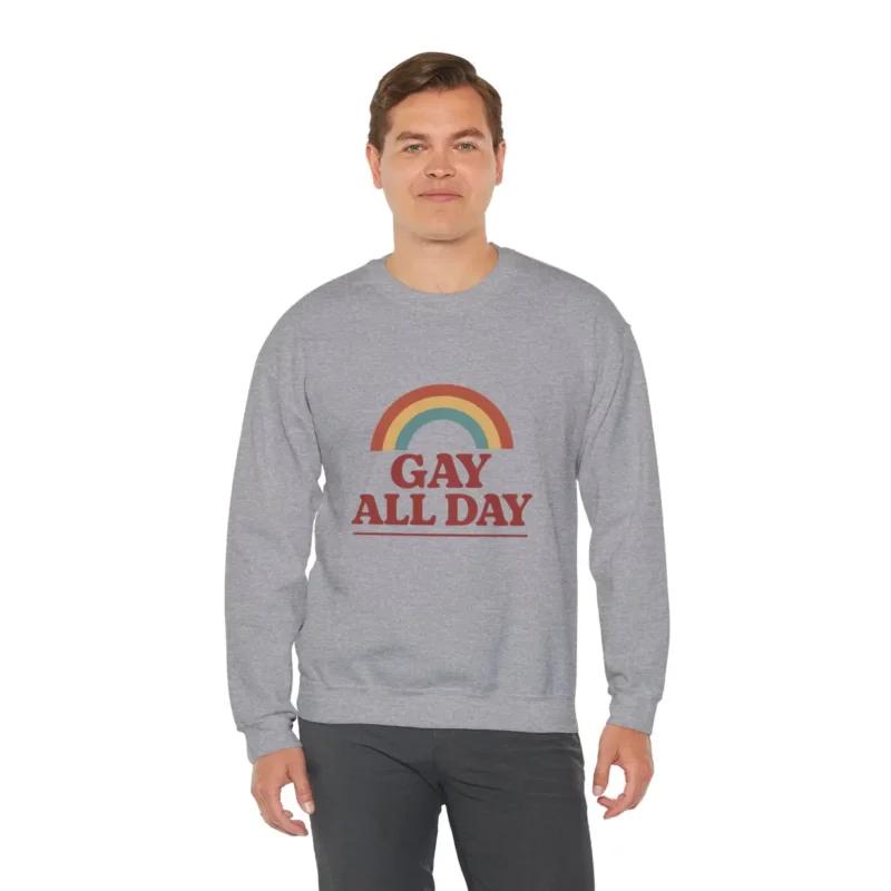 Gay All Day Rainbow Sweatshirt – LGBTQ+ Pride Vintage Crewneck