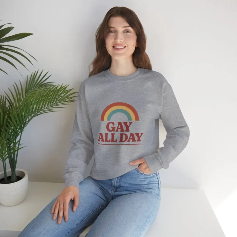 Gay All Day Rainbow Sweatshirt – LGBTQ+ Pride Vintage Crewneck
