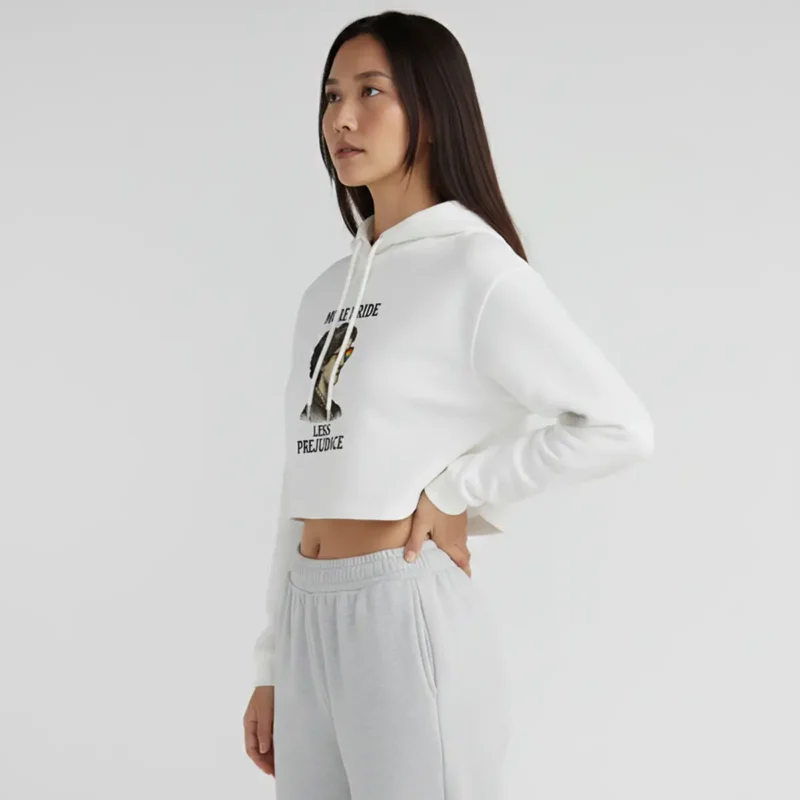 More Pride Less Prejudice Crop Hoodie – Retro LGBTQ+ Pride Feminist Top