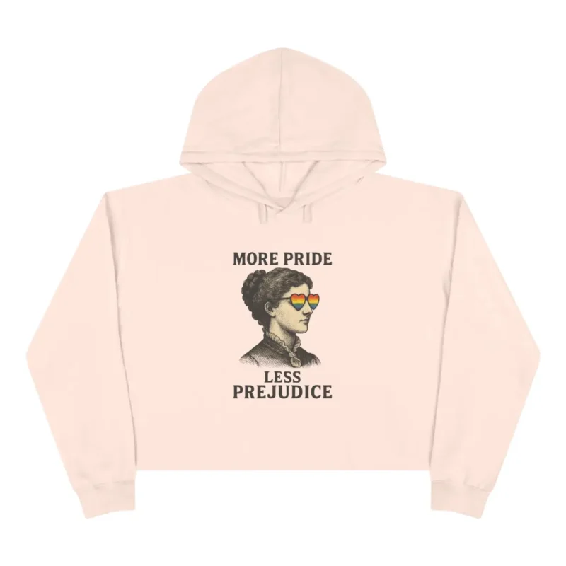 More Pride Less Prejudice Crop Hoodie – Retro LGBTQ+ Pride Feminist Top