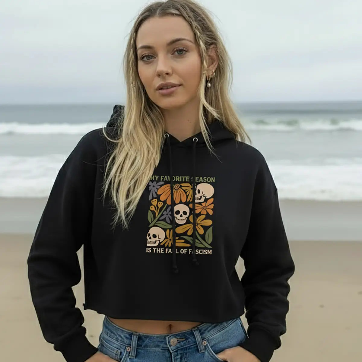 My Favorite Season Is The Fall of Fascism Crop Hoodie – Retro Feminist Fall Top